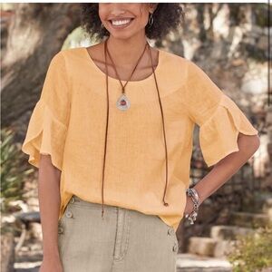 Sundance Willa Whisper Linen Flutter Sleeve Top Size XL Orange Blouse EUC A2